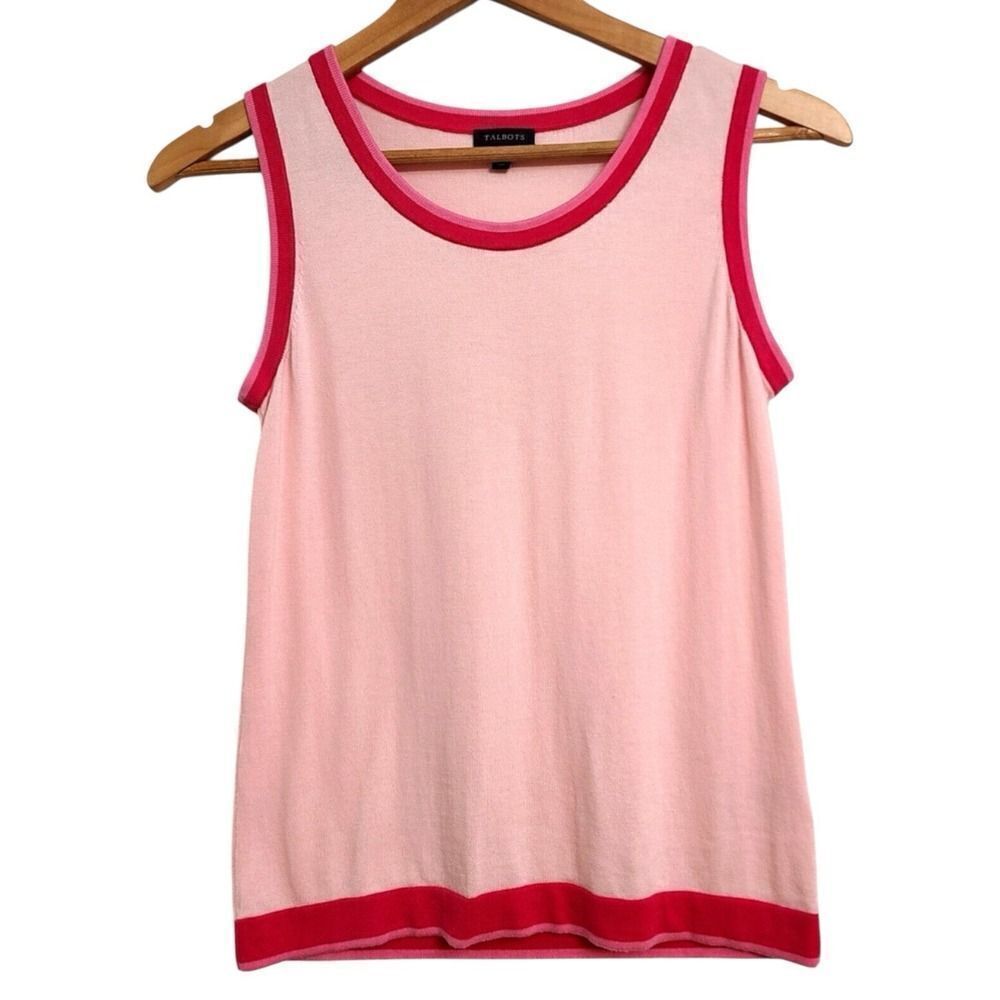 Talbots Sleeveless Blouse Tank Top Pink Contrast Trim Layering Top Size M